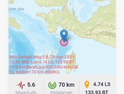 Gempa Kekuatan 5.6 Magnetudo Guncang Kepulauan Aru – Maluku
